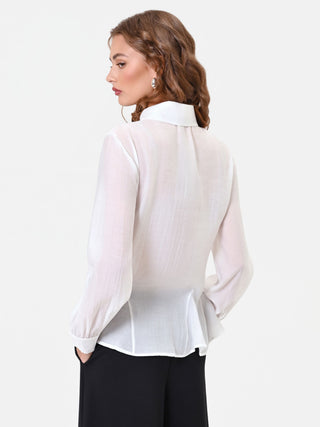 Camicia in viscosa bianco panna con fondo a baschina