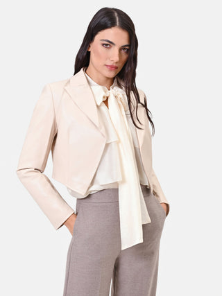 Giacca corta beige con revers