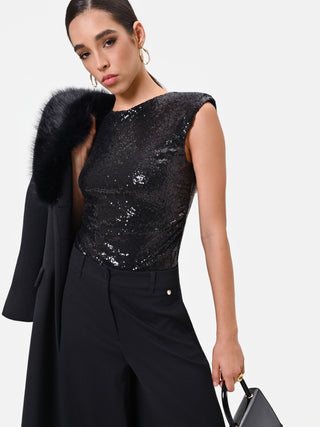 Black Sleeveless Sequin Top