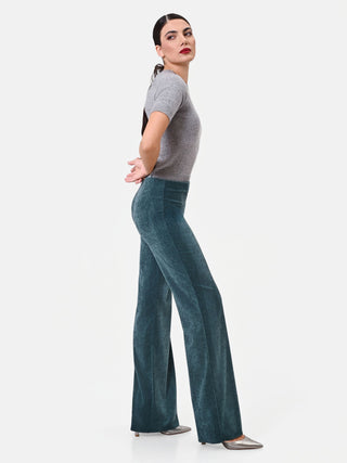 Pantalone a palazzo verde petrolio a vita alta