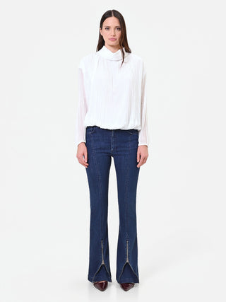 Blouse plissée à manches longues crème
