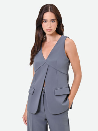 Grey Crossover Pleat Vest