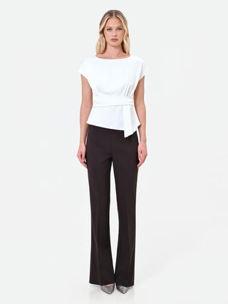Satinbluse in Cremeweiß mit Bindegürtel