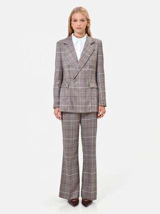 Taupe Beige Prince of Wales Check Polyviscose Double-Breasted Jacket