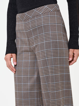 Dark Brown Check Polyviscose Wide-Leg Trousers