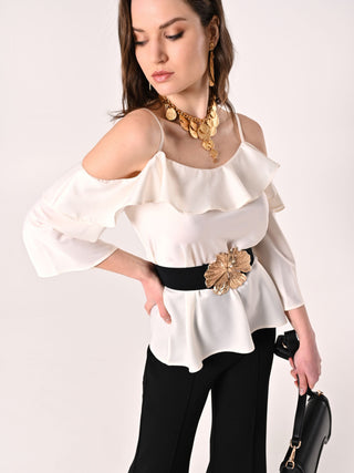 Blusa Bianca con Cintura Sottile