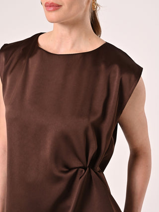 Sleeveless Top in Chocolate Satin