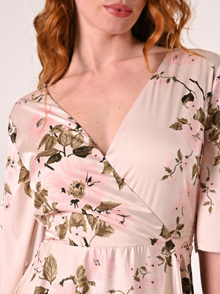 Langes Kleid mit Blumenmuster in Rosa