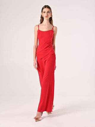 Red Sheath Dress with Bustier Neckline
