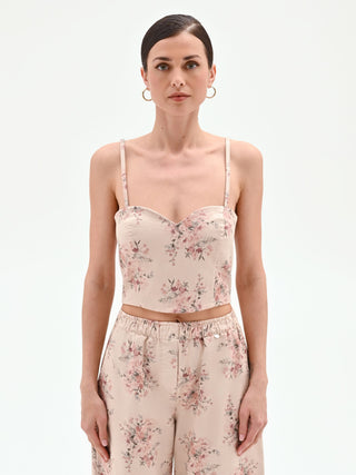 Floral Print Denim Bustier Top