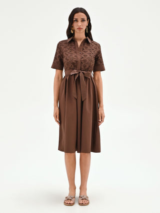 Chocolate Shirt Dress with Broderie Anglaise Bodice