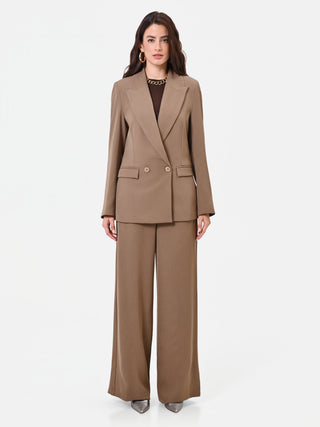 Veste croisée beige tourterelle à revers en pointe