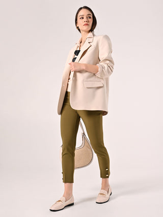 Trousers with Buttons in Military Green Technical Fabric