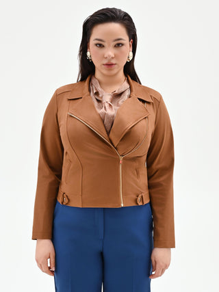 Curvy Camel Faux Suede Biker Jacket