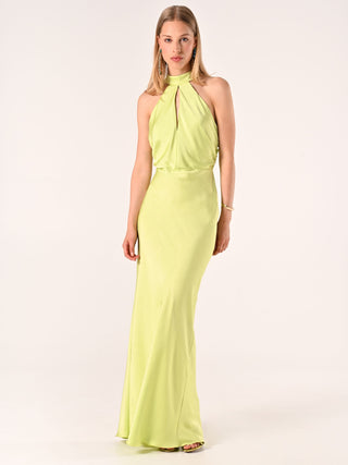 Robe tombante en satin couleur citron vert