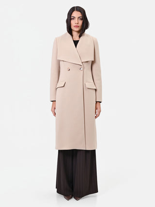 Cappotto Lungo Tortora con Revers Ampi
