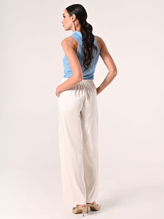 White Trousers in Viscose Satin