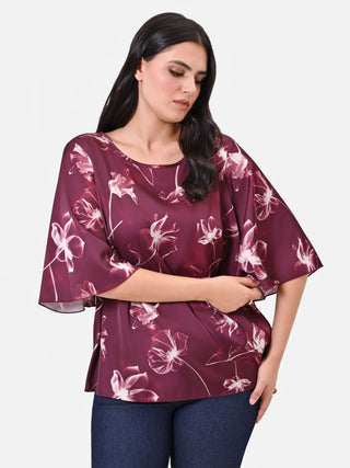 Blusa Curvy bordeaux con maniche a campana