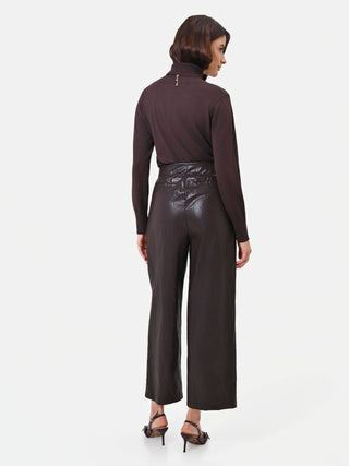 Brown Coated Pleated Trousers