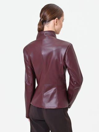 Bordeauxrote Kunstlederjacke mit Schößchen