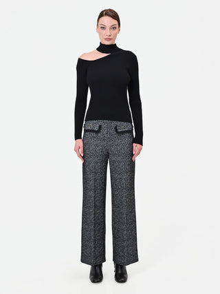 Black Ribbed Cut-Out Knit Top