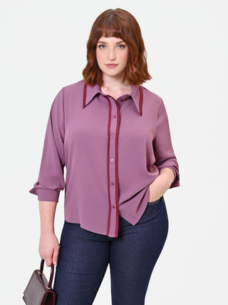 Curvy Antique Pink Satin Shirt with Contrast Piping