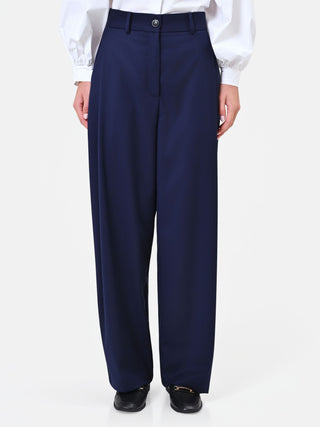 Navyblaue Palazzo-Hose mit Bundfalten aus Tech-Gewebe