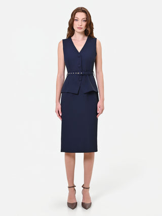 Robe midi bleu marine effet deux pièces