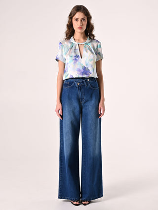 Floral-print Satin Blouse