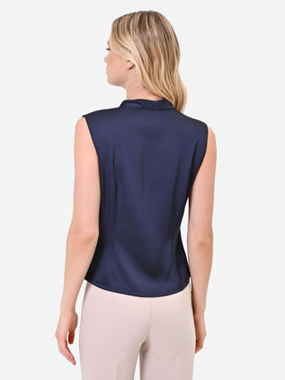 Navy Satin Crossover Top