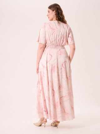 Abito Lungo Curvy stampa Marble Glitter Rosa