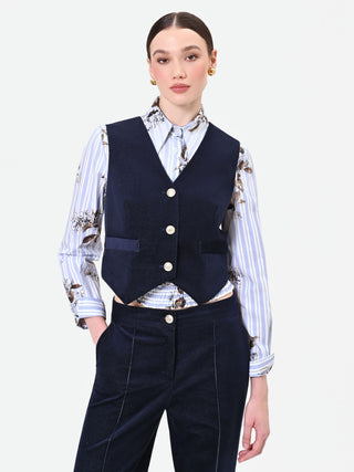 Gilet blu navy sagomato in velluto
