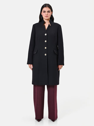 Black Curvy Coat with Gold Buttons