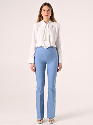 Denim-effect Flared Trousers in Light Blue