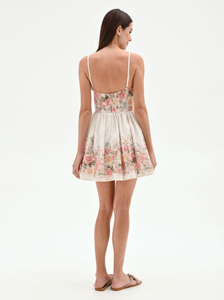 Robe courte blanche imprimé roses