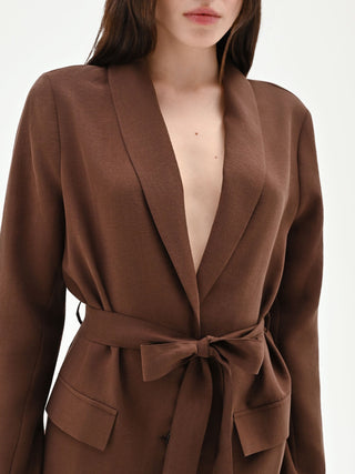 Chocolate Belted Shawl Lapel Jacket