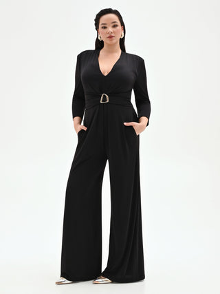 Tuta nera Curvy palazzo in jersey fluido