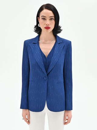 Giacca blazer blu brillante effetto gessato