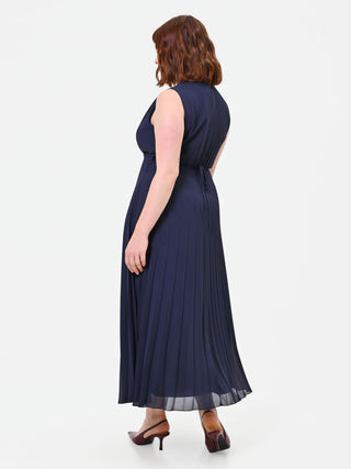 Abito Curvy plissé blu navy con scollo incrociato