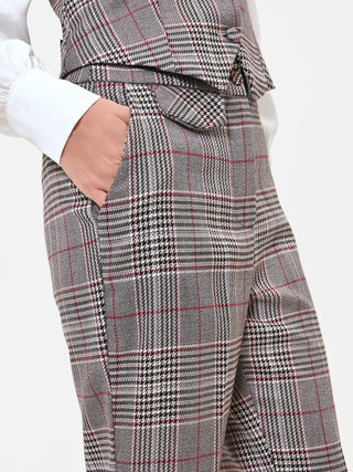Polyviscose Wide-Leg Trousers in Dove Grey and Beige Prince of Wales Check