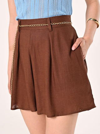 Brown Shorts in Viscose Linen