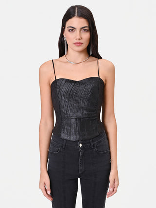 Black Crinkled Bustier Top