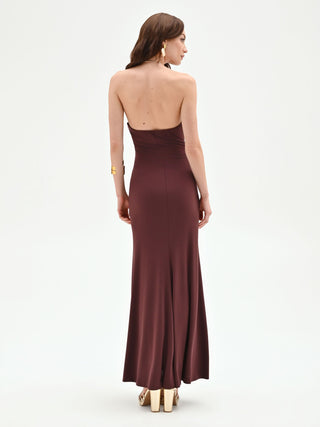 Chocolate long dress with collier detail