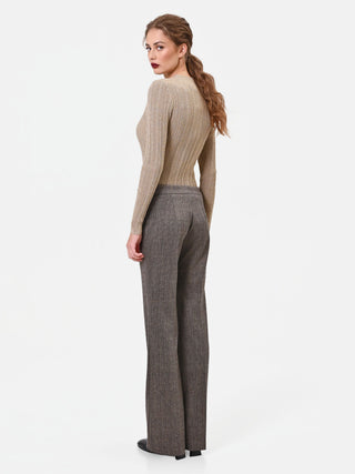 Pantalone dritto tortora beige motivo spigato