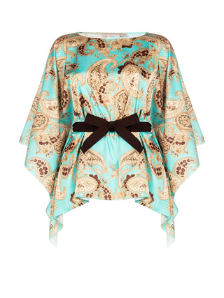 Curvy Aqua Green Paisley Blouse