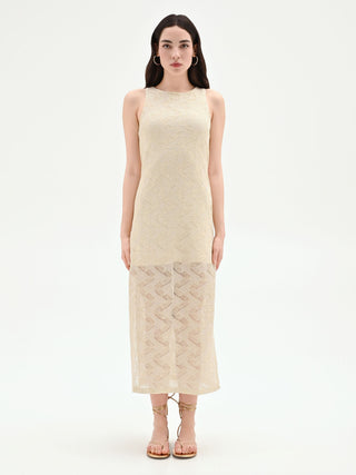 Geometric Gold Knit Maxi Dress
