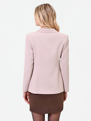 Taupe Beige Double-Breasted Blazer with Jewel Buttons