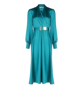 Teal Satin Midi Dress