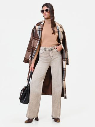Jean ample taille haute beige taupe