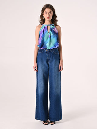 Abstract-print Top with Halterneck